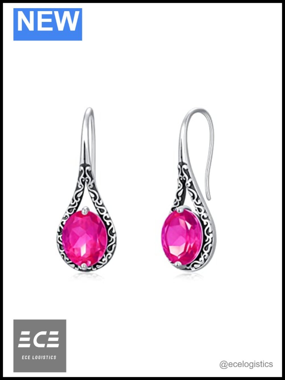 S925 Sterling Silver Teardrop Birthstone Dangle Earrings Austrian Crystal Drop